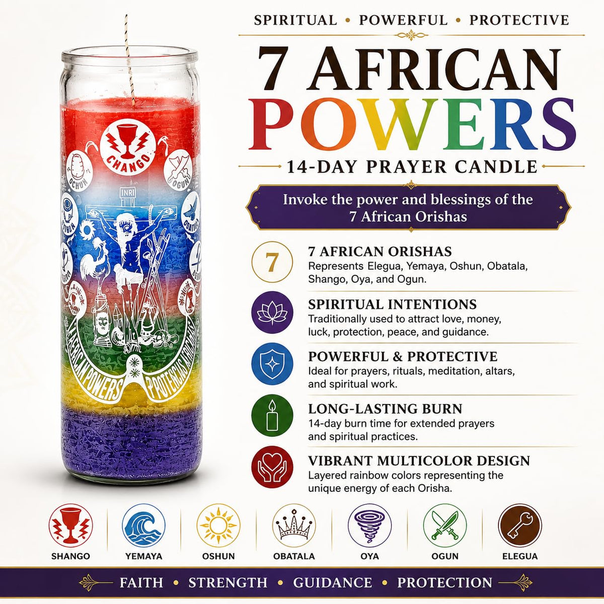 7 Day 7 African Powers Candle, Siete Potencias Africanas, Multicolor
