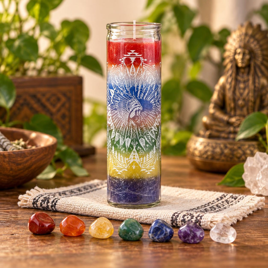 7 Indian Powers Candle, Multicolor, Protection and Spiritual Ritual Use