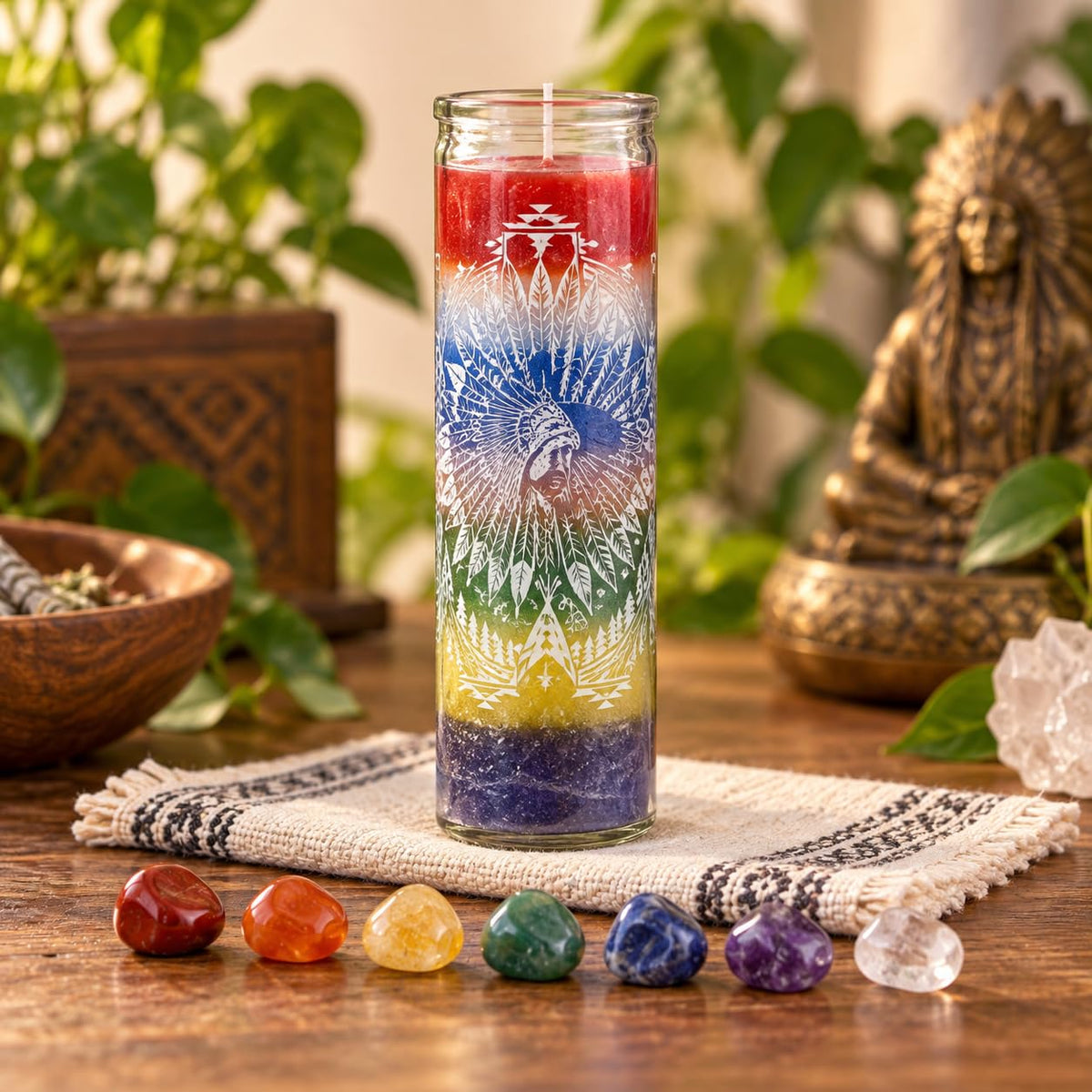 7 Indian Powers Candle, Multicolor, Protection and Spiritual Ritual Use