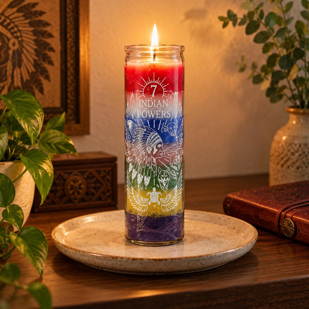 7 Indian Powers Candle, Multicolor, Protection and Spiritual Ritual Use