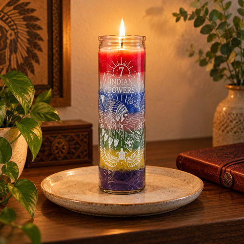 7 Indian Powers Candle, Multicolor, Protection and Spiritual Ritual Use