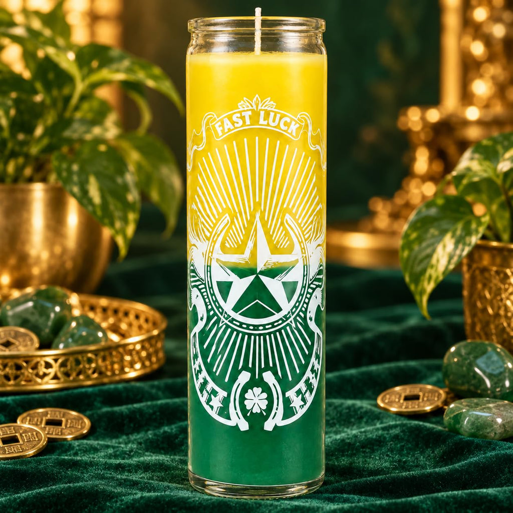 Fast Luck 7 Day Prayer Candle, Yellow and Green Multicolor, Spiritual Ritual Candle