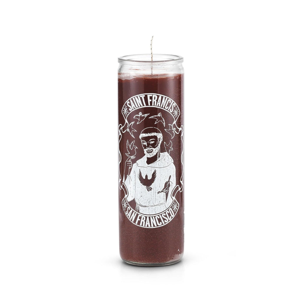 Saint Francis of Assisi 7-Day Prayer Candle, Brown, Glass Jar, Spiritual Devotion for Healing and Protection