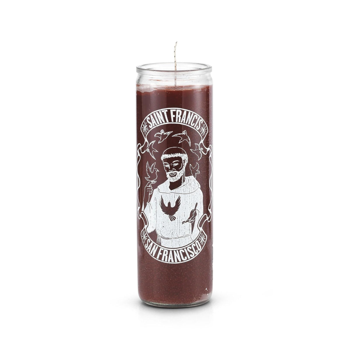 Saint Francis of Assisi 7-Day Prayer Candle, Brown, Glass Jar, Spiritual Devotion for Healing and Protection