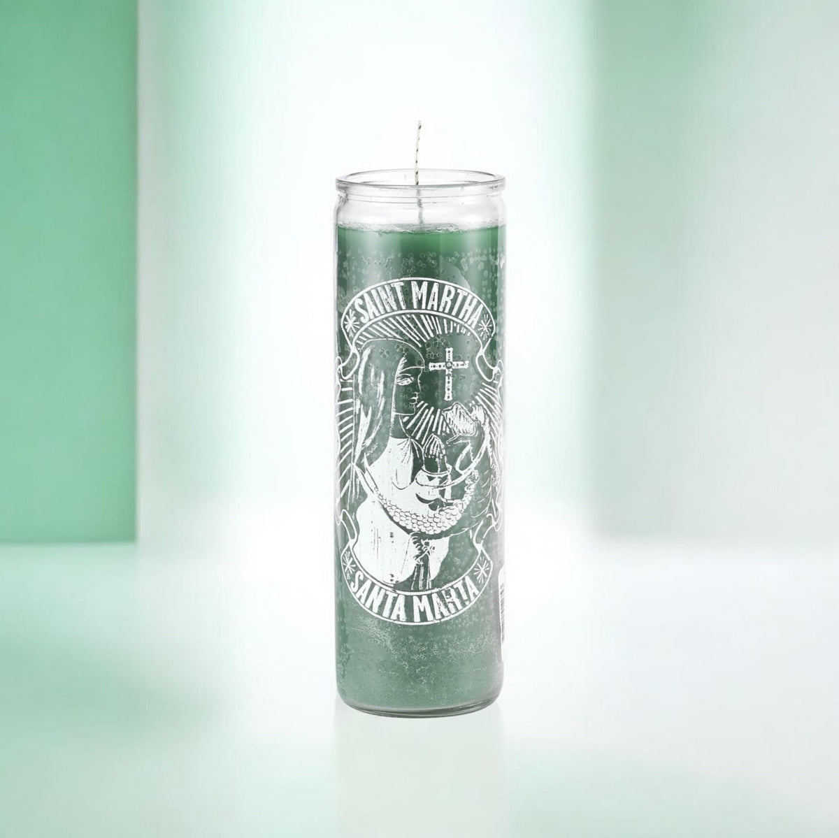 Saint Martha 7-Day Prayer Candle, Green, Glass Jar, Santa Marta Devotional