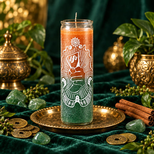 7 Day Money Drawing Candle, Green and Gold, Wealth Attraction, Financial Prosperity, Abundance Ritual