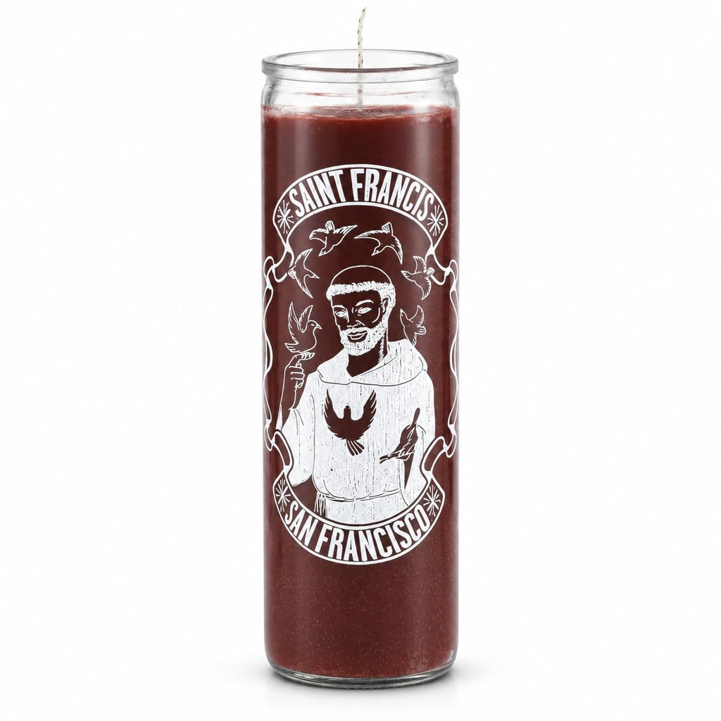 Saint Francis of Assisi 7-Day Prayer Candle, Brown, Glass Jar, Spiritual Devotion for Healing and Protection