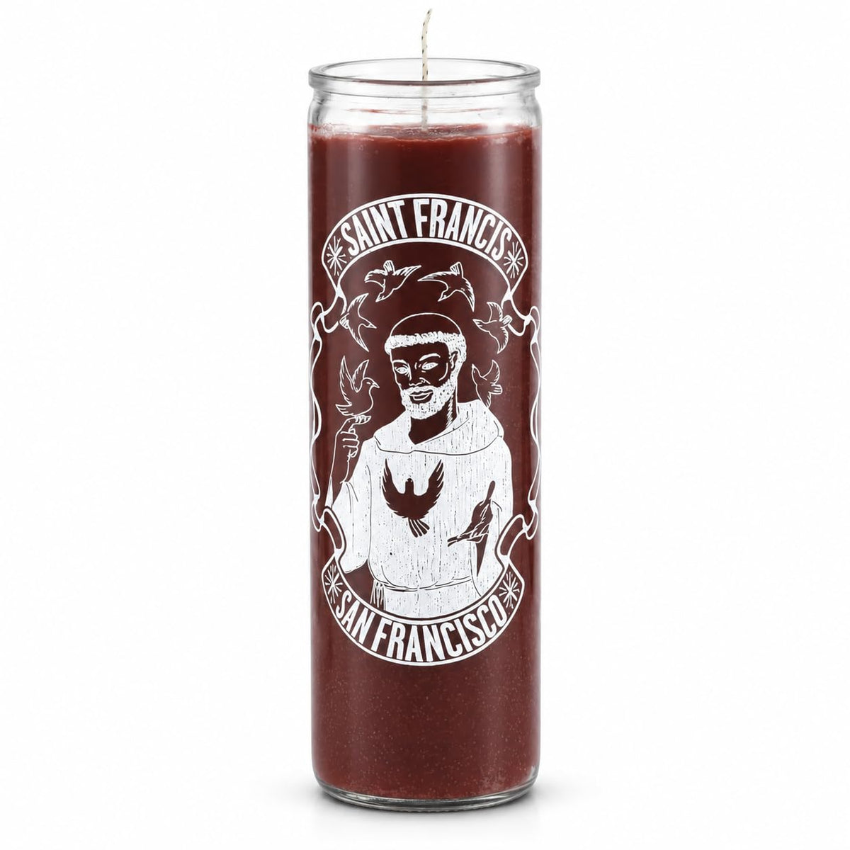 Saint Francis of Assisi 7-Day Prayer Candle, Brown, Glass Jar, Spiritual Devotion for Healing and Protection