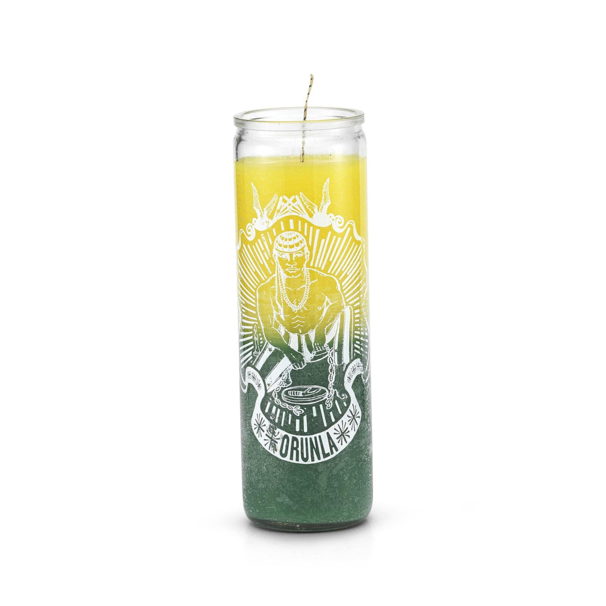 Orunla 7-Day Prayer Candle, Yellow and Green, Orisha of Divination, Wisdom, and Destiny