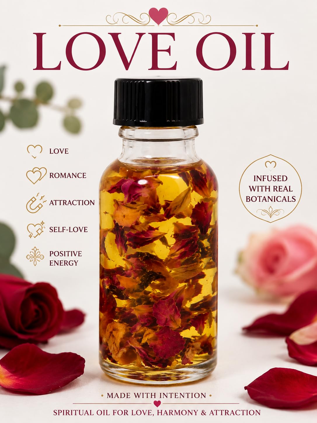 Love Spiritual Oil – Attraction, Romance & Relationship Ritual Oil – Mada Supreme Botanica (1oz, Unscented)