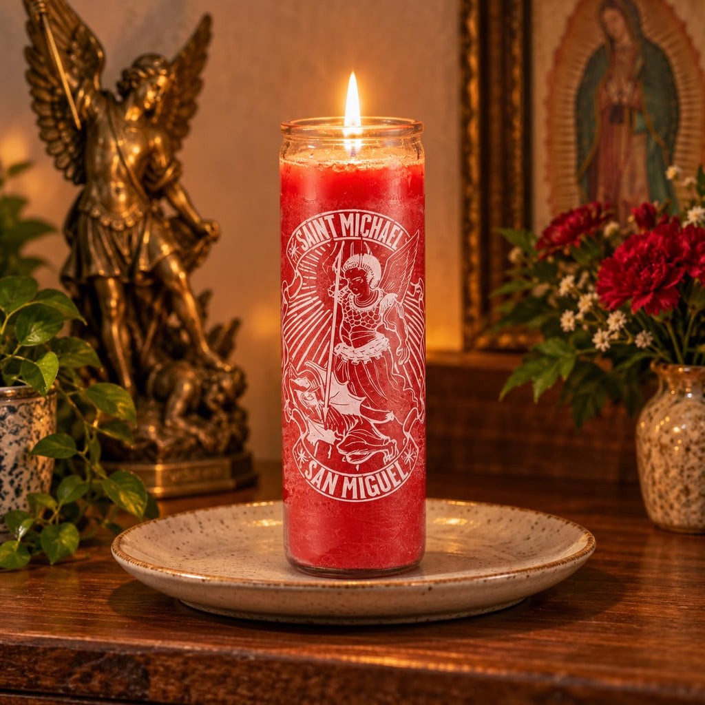 Saint Michael Religious Glass Prayer Candle, 7-Day Devotional
