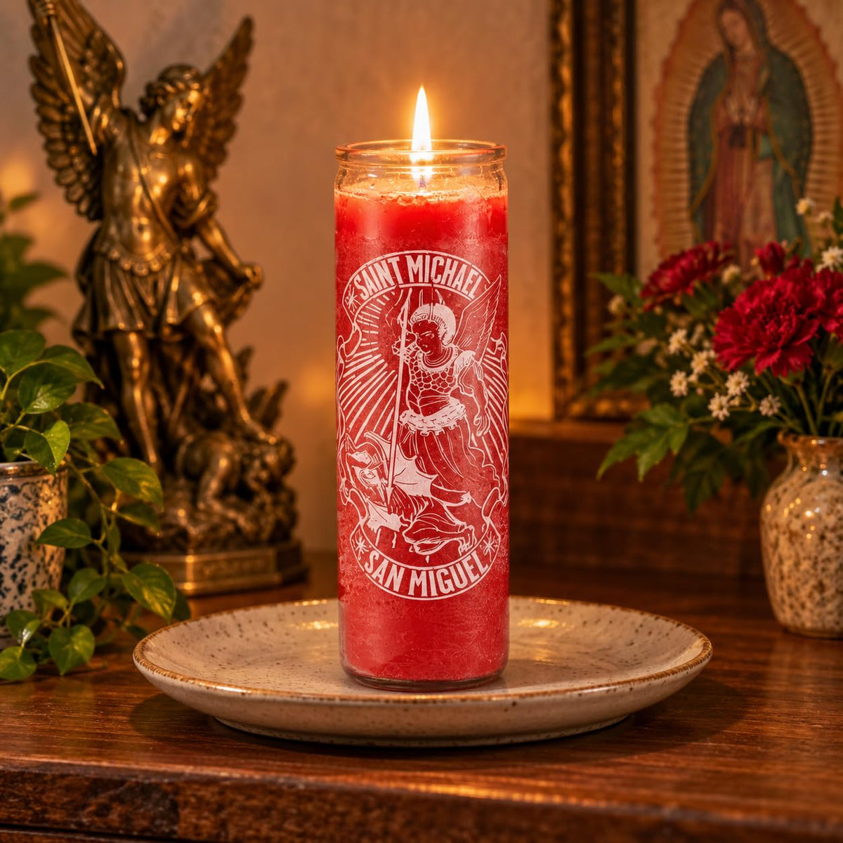 Saint Michael Religious Glass Prayer Candle, 7-Day Devotional