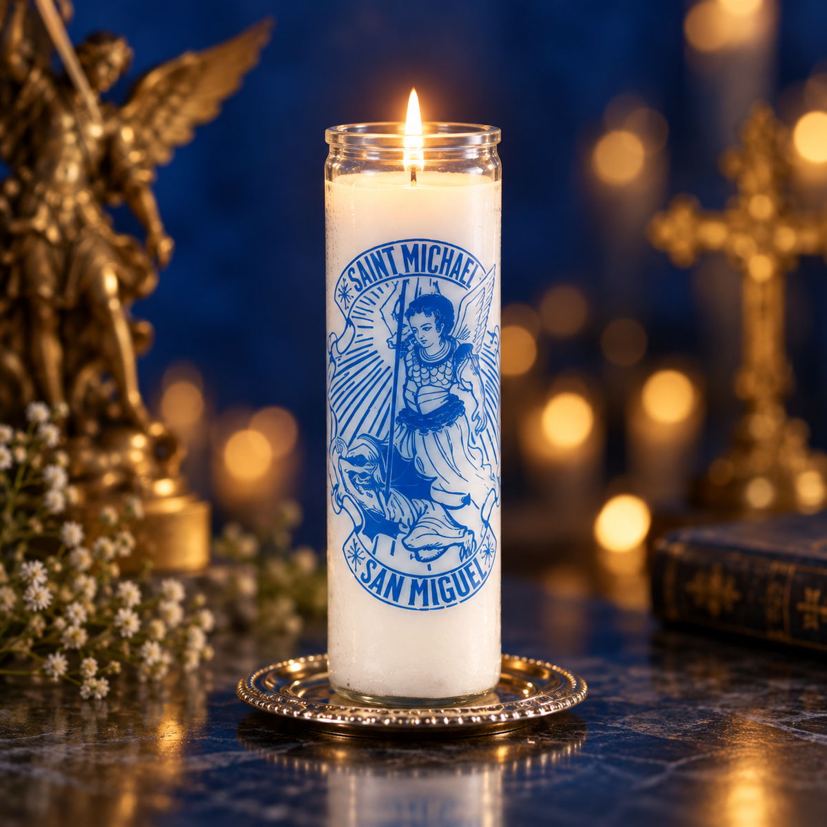 Saint Michael 7 Day Devotional Prayer Candle, White, Glass Jar, Spiritual Protection