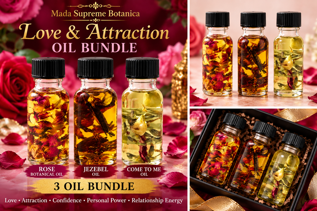 Love & Attraction Spiritual Oil Bundle – Rose Botanical Oil, Jezebel Oil & Come To Me Oil