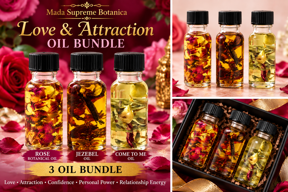 Love & Attraction Spiritual Oil Bundle – Rose Botanical Oil, Jezebel Oil & Come To Me Oil