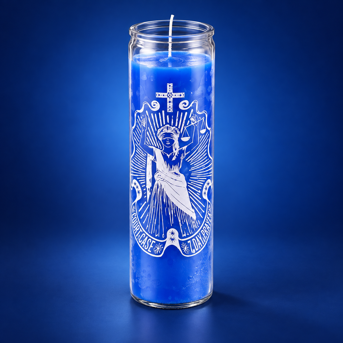 Court Case 7-Day Prayer Candle, Blue, Spiritual Justice and Legal Protection