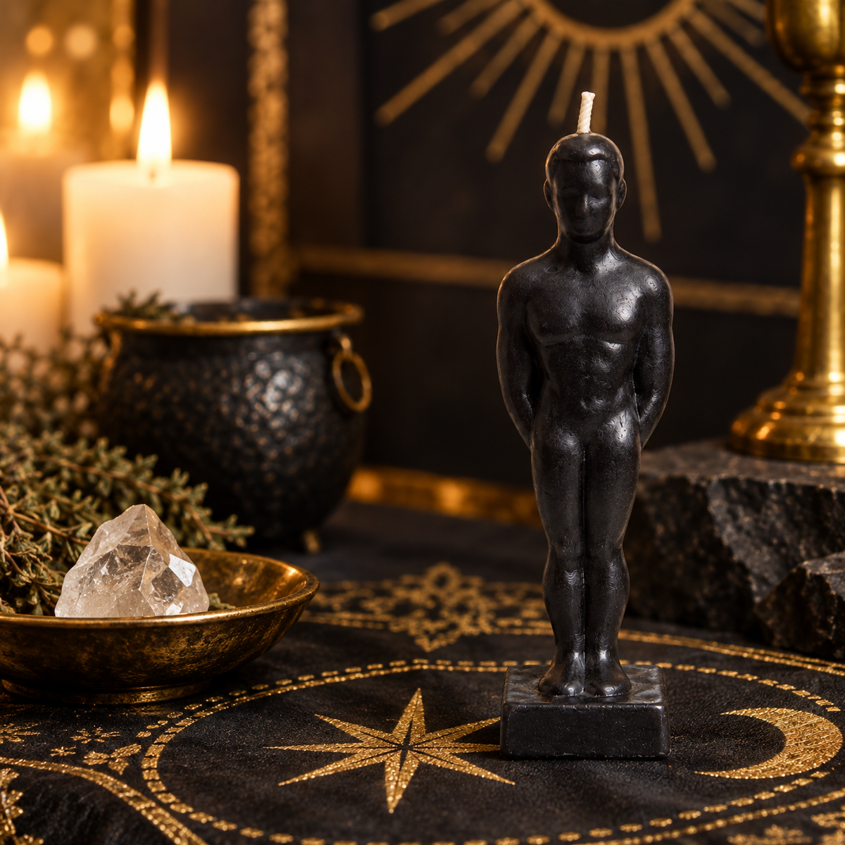 Black Male Figure Candle for Protection and Spell Breaking, Human Shape Ritual Candle