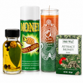 Money Attraction Spiritual Bundle – 4-Piece Set with 7-Day Candle, Money Dinero Spray, Money Oil and Attract Money Soap – Intention, Prosperity and Abundance Supplies