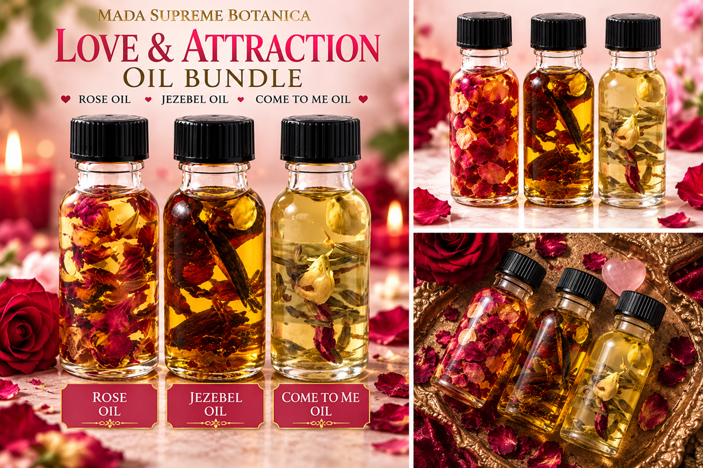 Love & Attraction Spiritual Oil Bundle – Rose Botanical Oil, Jezebel Oil & Come To Me Oil
