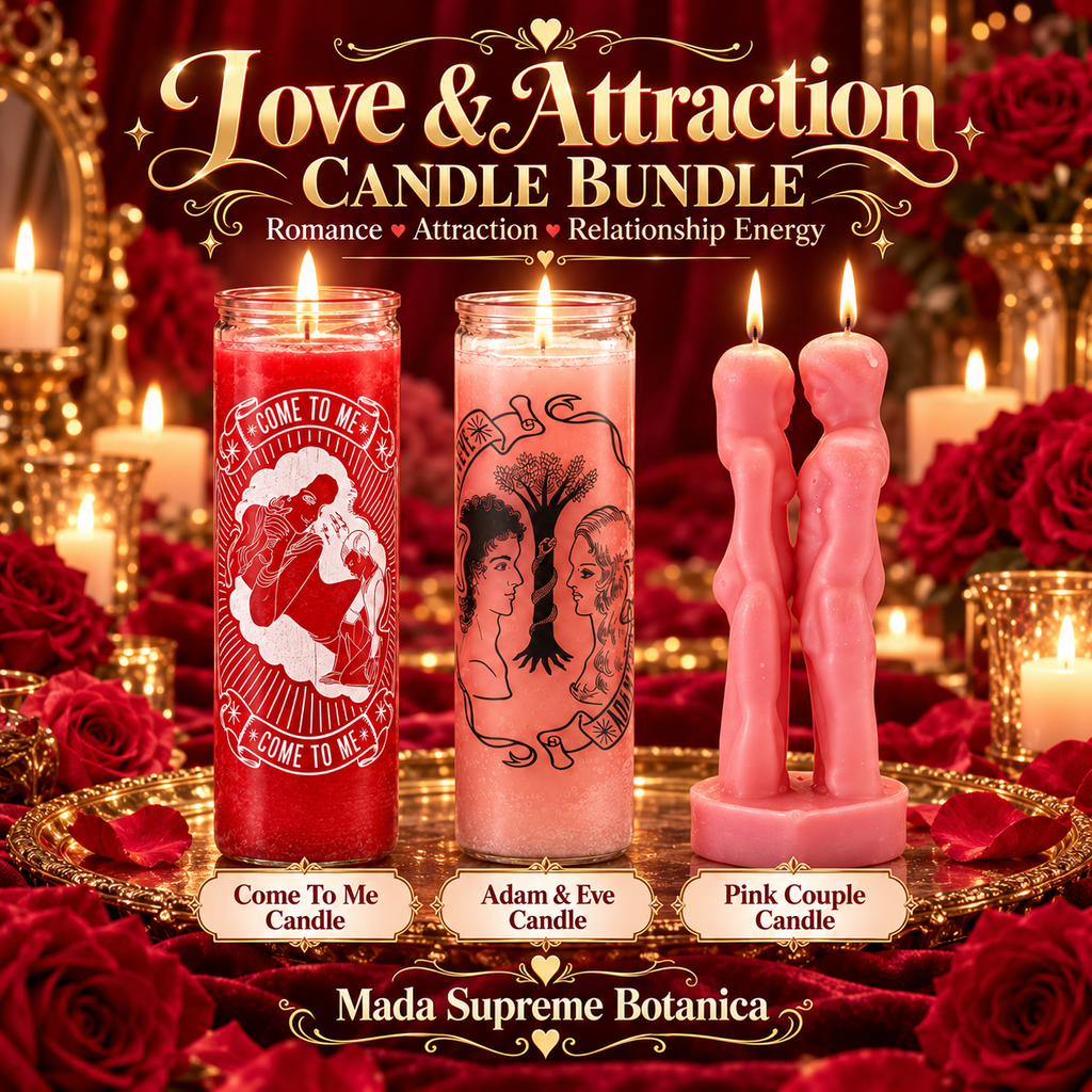 Love & Attraction Candle Bundle – Come To Me, Adam & Eve & Pink Couple Candle – Mada Supreme Botanica