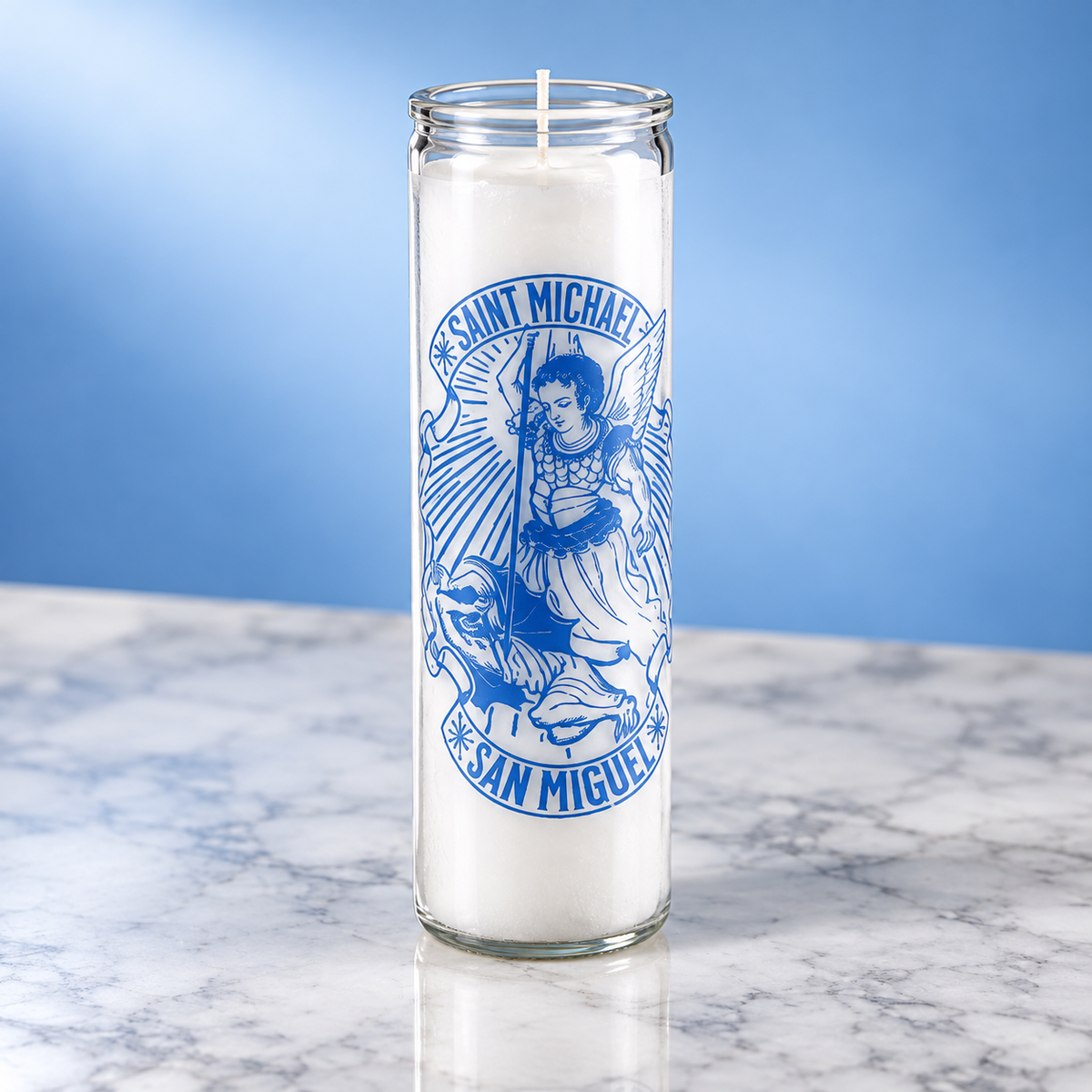 Saint Michael 7 Day Devotional Prayer Candle, White, Glass Jar, Spiritual Protection